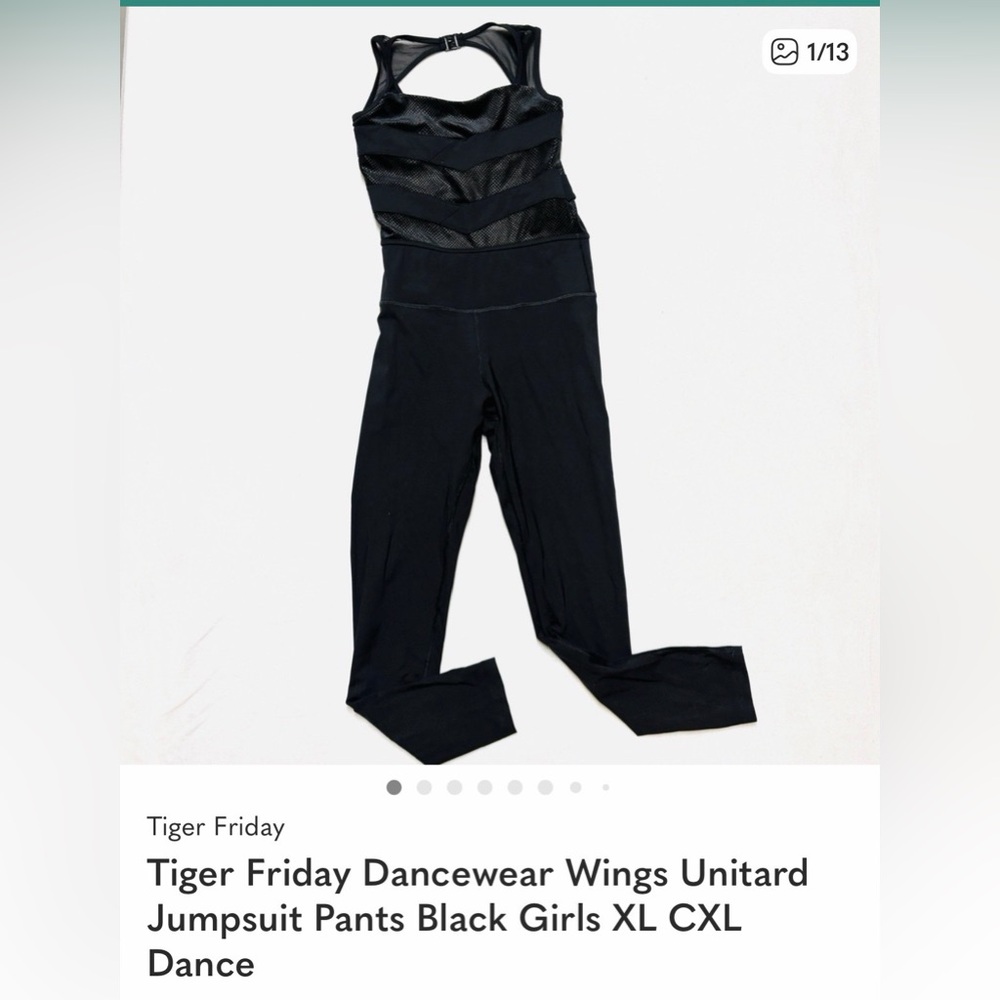 Tiger Friday Dancewear Wings Unitard Jumpsuit Pants Black Girls XL CXL Dance
